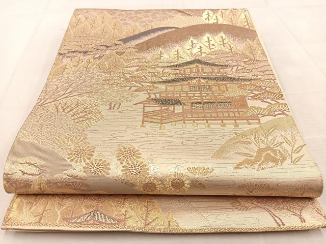 平和屋着物◎六通柄袋帯 金閣寺 金糸 正絹 逸品 BAAU8632yc