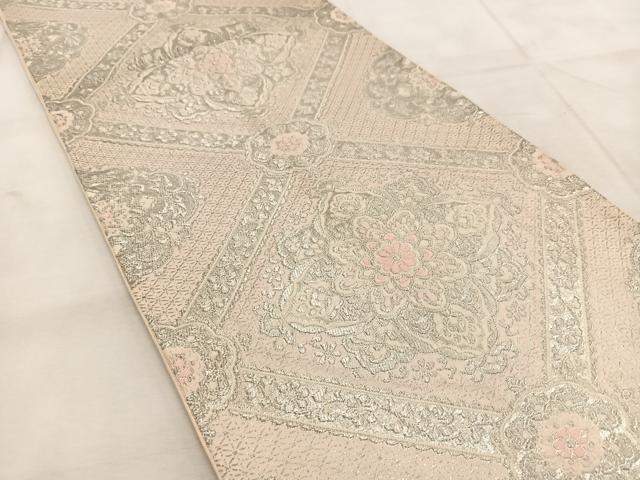 平和屋着物◎六通柄袋帯 唐織 格天井花文 銀糸 正絹 逸品 BAAU8645yc