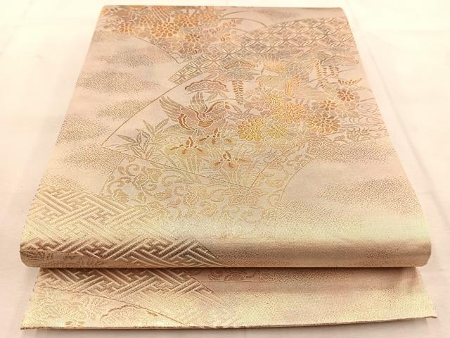 平和屋着物◎六通柄袋帯 地紙花鳥文 金糸 引箔 正絹 逸品 BAAU8674yc