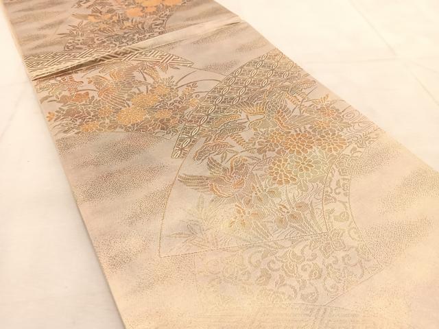 平和屋着物◎六通柄袋帯 地紙花鳥文 金糸 引箔 正絹 逸品 BAAU8674yc