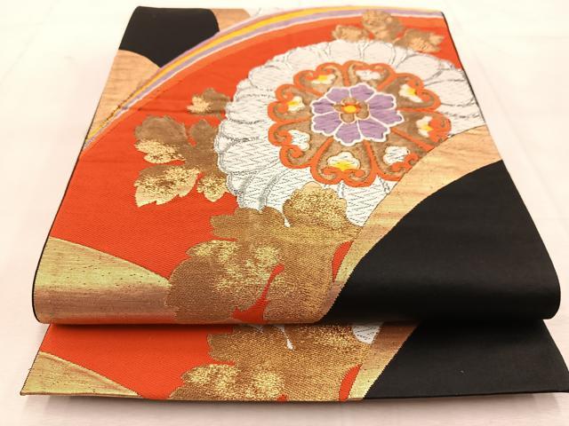 平和屋着物◎六通柄袋帯 唐織 菊青海波 黒地 金銀糸 正絹 逸品 BAAU8683yc