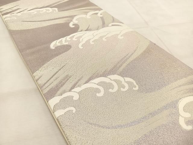 平和屋着物◎六通柄袋帯 立波文 銀糸 正絹 逸品 BAAU8692yc