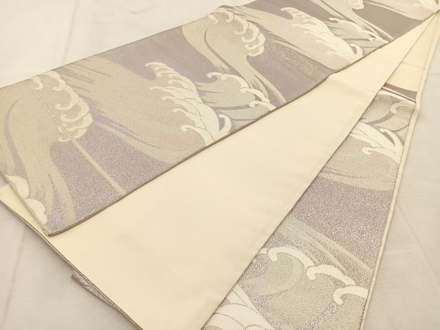 平和屋着物◎六通柄袋帯 立波文 銀糸 正絹 逸品 BAAU8692yc