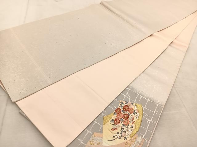 平和屋着物◎太鼓柄袋帯 唐織 地紙風景花文 金銀糸 引箔 正絹 逸品 BAAU8701yc