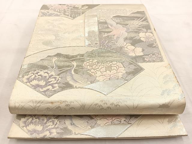 平和屋着物◎六通柄袋帯 吉祥花鳥文 プラチナ箔 九百錦 正絹 逸品 BAAU8702yc