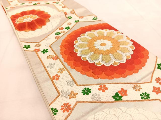 平和屋着物◎六通柄袋帯 唐織 亀甲花文 金銀糸 正絹 逸品 BAAU8781yc