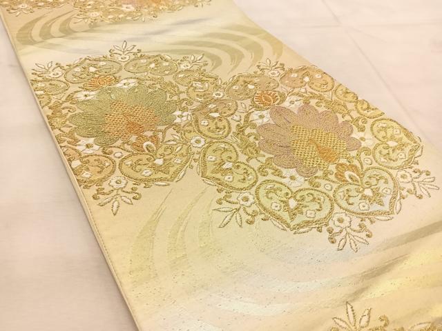 平和屋着物◎六通柄袋帯 唐織 流水孔雀花文 金銀糸 正絹 逸品 BAAU8788yc