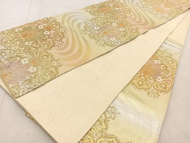 平和屋着物◎六通柄袋帯 唐織 流水孔雀花文 金銀糸 正絹 逸品 BAAU8788yc