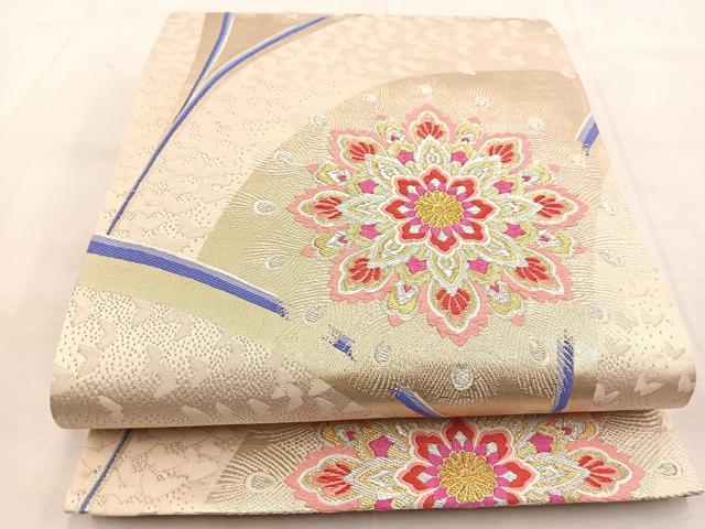 平和屋着物◎六通柄袋帯 唐織 孔雀羽花蝶文 金銀糸 正絹 逸品 BAAU8827yc