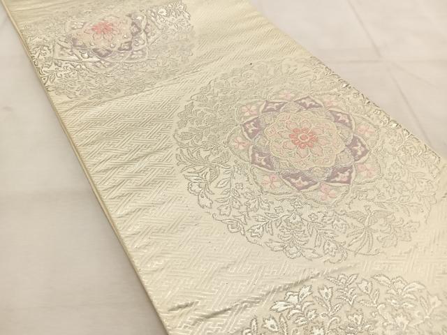 平和屋着物◎六通柄袋帯 唐織 正倉院花文 銀糸 正絹 逸品 BAAU8851yc