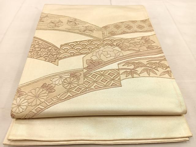 平和屋着物◎中国三大刺繍 総相良刺繍 太鼓柄袋帯 吉祥草花文 引箔 正絹 逸品 BAAU8856yc