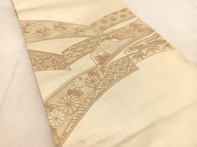 平和屋着物◎中国三大刺繍 総相良刺繍 太鼓柄袋帯 吉祥草花文 引箔 正絹 逸品 BAAU8856yc