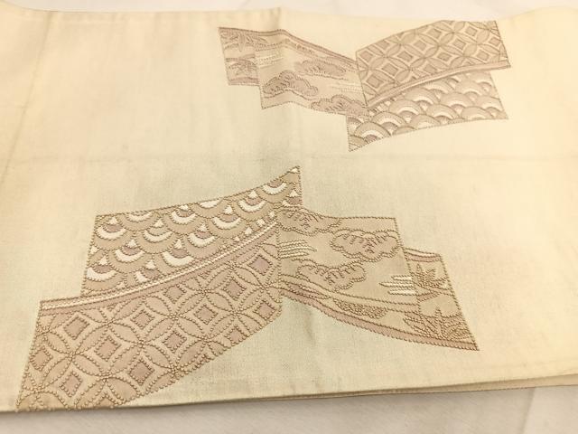 平和屋着物◎中国三大刺繍 総相良刺繍 太鼓柄袋帯 吉祥草花文 引箔 正絹 逸品 BAAU8856yc