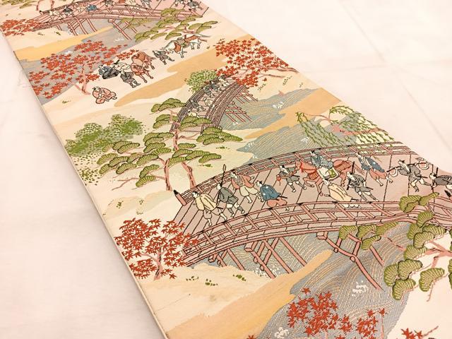 平和屋着物◎六通柄袋帯 唐織 大名行列 金糸 正絹 逸品 BAAU8858yc