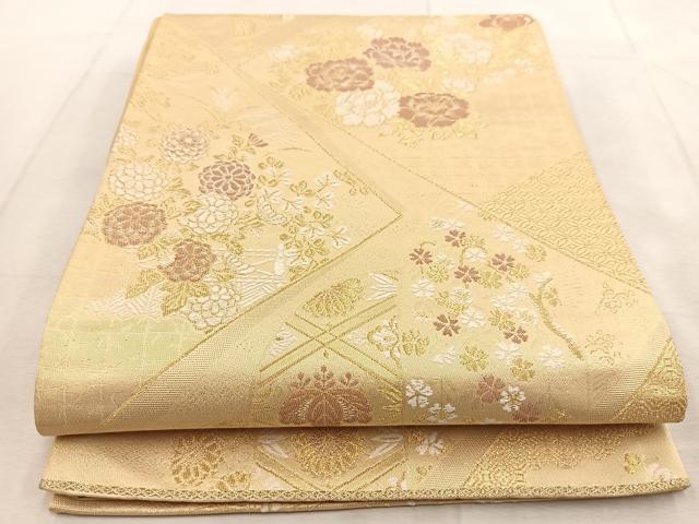 平和屋着物◎六通柄袋帯 唐織 吉祥草花文 金糸 正絹 逸品 BAAU8863yc