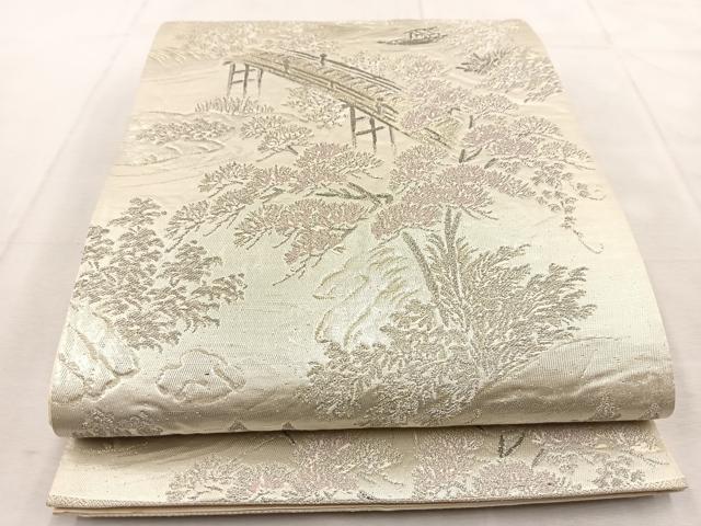 平和屋着物◎六通柄袋帯 渡橋風景文 プラチナ二重箔 正絹 逸品 BAAU8869yc