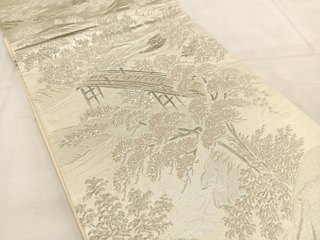 平和屋着物◎六通柄袋帯 渡橋風景文 プラチナ二重箔 正絹 逸品 BAAU8869yc
