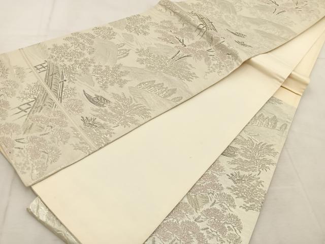 平和屋着物◎六通柄袋帯 渡橋風景文 プラチナ二重箔 正絹 逸品 BAAU8869yc