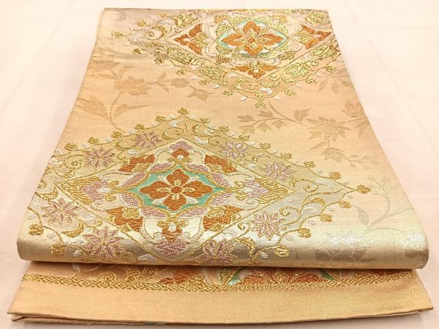 平和屋着物◎六通柄袋帯 正倉院花菱文 金銀糸 正絹 逸品 BAAU8887yc