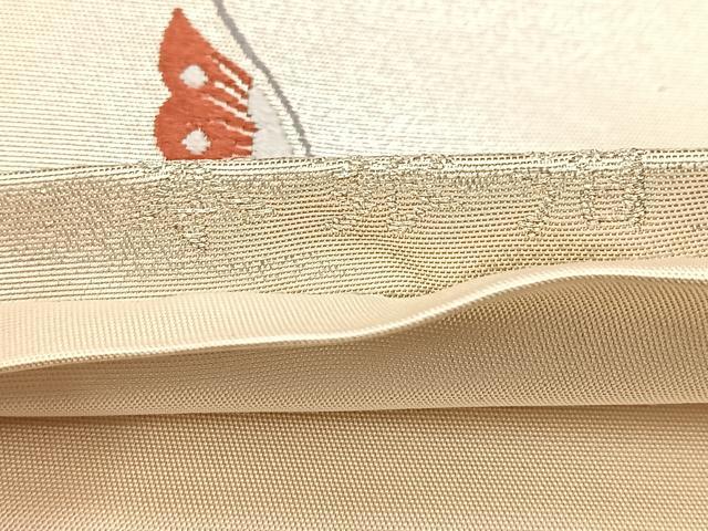 平和屋着物◎六通柄袋帯 唐織 扇面花蝶文 本銀箔 正絹 逸品 BAAU8897yc