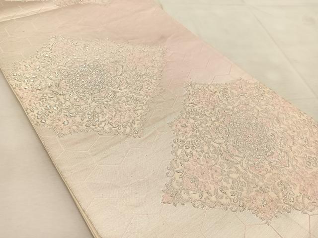 平和屋着物◎六通柄袋帯 正倉院花菱文 銀糸 正絹 逸品 BAAU8898yc