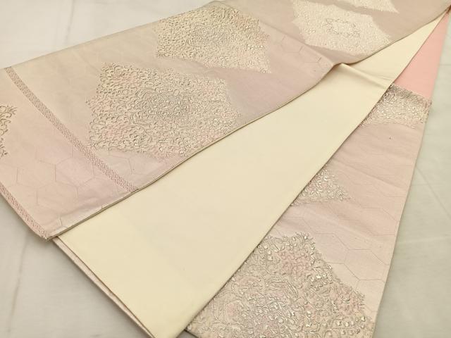 平和屋着物◎六通柄袋帯 正倉院花菱文 銀糸 正絹 逸品 BAAU8898yc