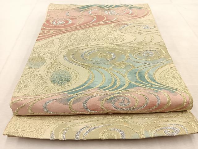 平和屋着物◎六通柄袋帯 花流水 金銀糸 三越扱い BAAU8901yc