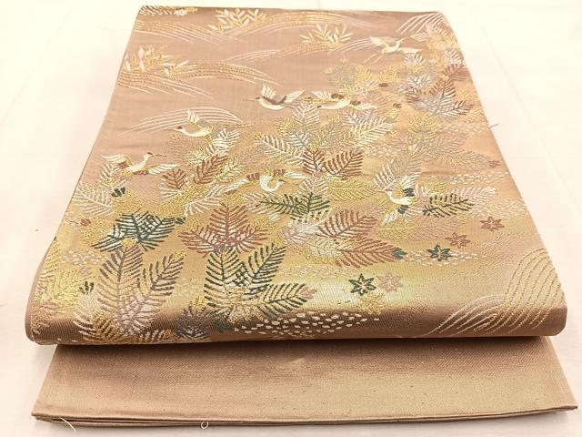 平和屋着物◎六通柄袋帯 唐織 立波飛鶴文 金糸 正絹 逸品 BAAU8906yc