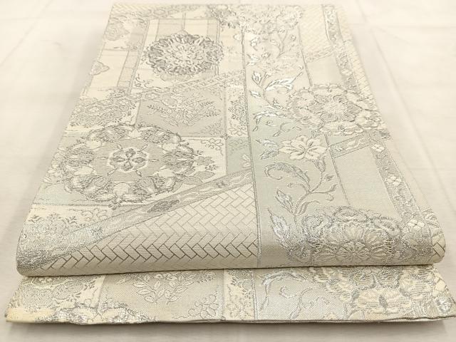 平和屋着物◎両面 六通柄袋帯 正倉院更紗花文 銀糸 正絹 逸品 BAAU8907yc