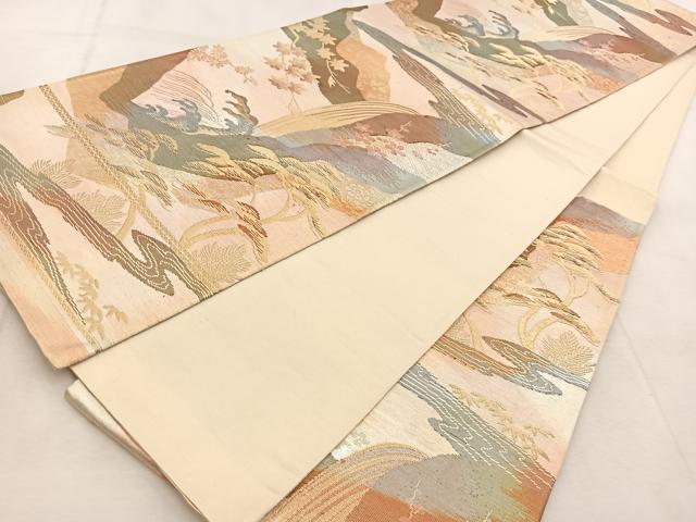 平和屋着物◎六通柄袋帯 流水風景花文 金銀糸 正絹 逸品 BAAU8924yc