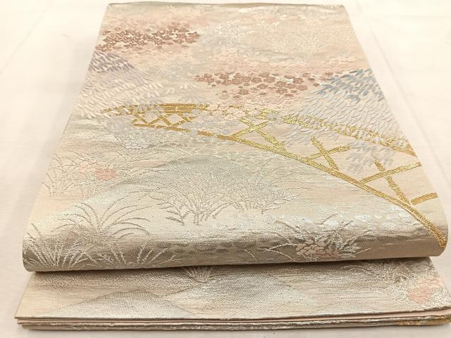 平和屋着物◎六通柄袋帯 唐織 籬草花文 金銀糸 正絹 逸品 BAAU8936yc