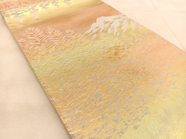 平和屋着物◎六通柄袋帯 遠山樹林文 金銀糸 正絹 逸品 BAAU8938yc