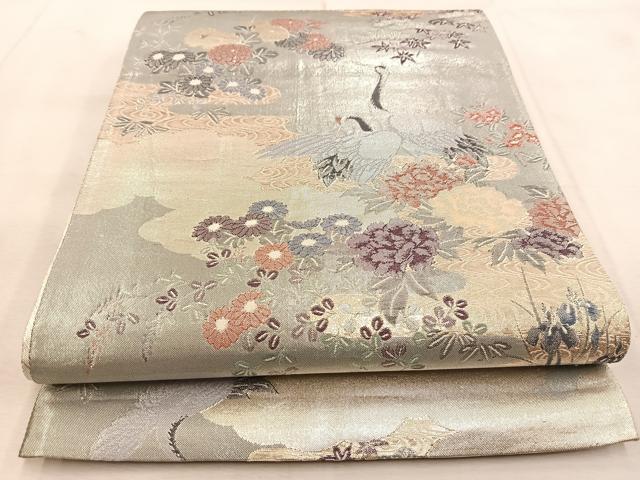 平和屋着物◎九百佐賀錦 六通柄袋帯 飛鶴風景文 金銀糸 正絹 逸品 BAAU8940yc