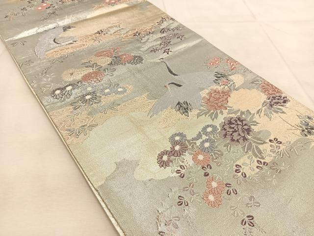 平和屋着物◎九百佐賀錦 六通柄袋帯 飛鶴風景文 金銀糸 正絹 逸品 BAAU8940yc