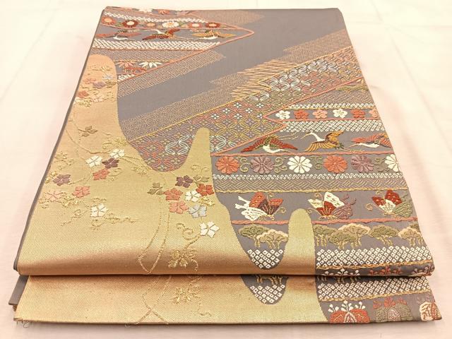 平和屋着物◎六通柄袋帯 唐織 吉祥動物花文 金糸 正絹 逸品 BAAU8941yc