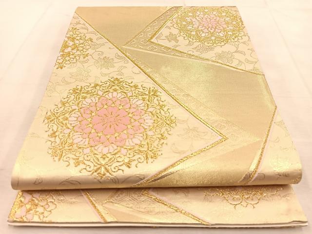 平和屋着物◎六通柄袋帯 唐織 正倉院花文 金糸 正絹 逸品 BAAU8946yc