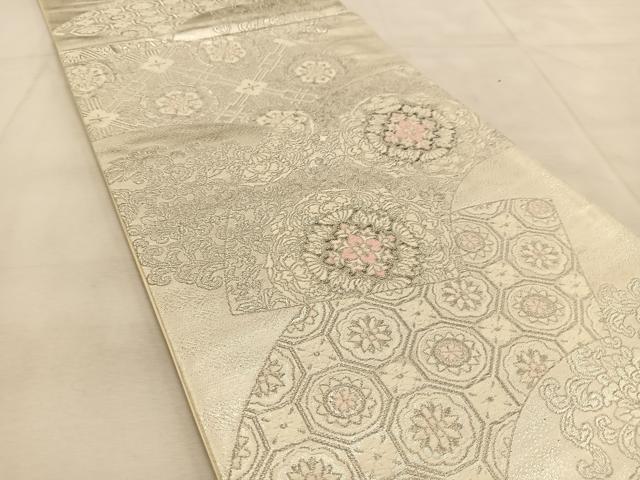 平和屋着物◎六通柄袋帯 唐織 地紙更紗花文 プラチナ二重箔 正絹 逸品 BAAU8949yc