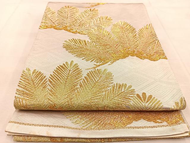 平和屋着物◎六通柄袋帯 若松葉 金糸 正絹 逸品 BAAU8979yc