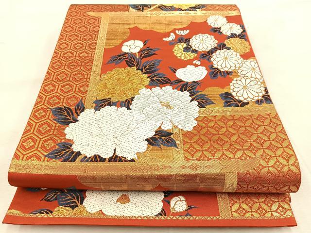 平和屋着物◎六通柄袋帯 唐織 几帳花文 金糸 正絹 逸品 BAAU8992yc