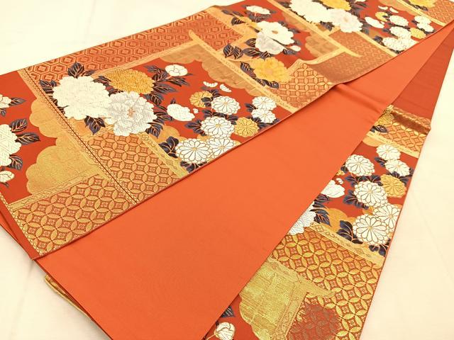 平和屋着物◎六通柄袋帯 唐織 几帳花文 金糸 正絹 逸品 BAAU8992yc