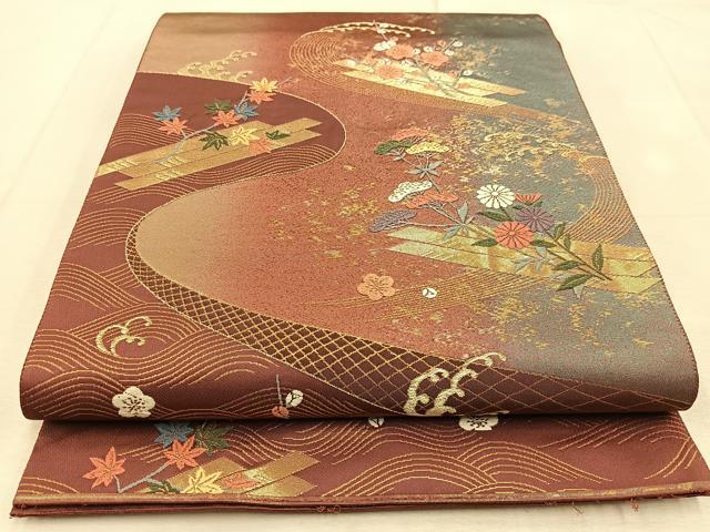 平和屋着物◎六通柄袋帯 唐織 春秋秀花遊楽文 金銀糸 引箔 正絹 逸品 BAAU8997yc