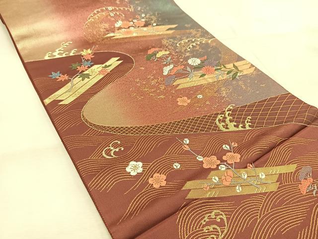平和屋着物◎六通柄袋帯 唐織 春秋秀花遊楽文 金銀糸 引箔 正絹 逸品 BAAU8997yc