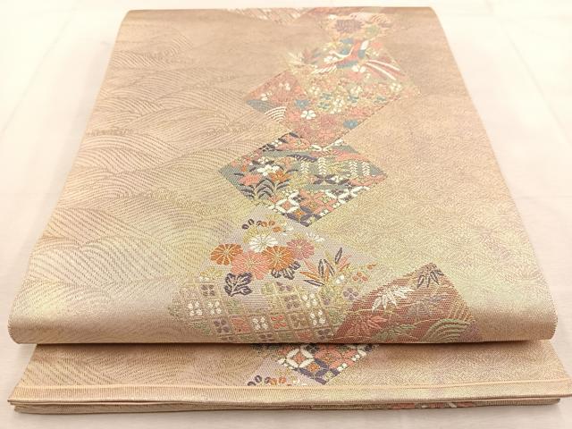 平和屋着物◎六通柄袋帯 色紙重ね鳳凰花文 金糸 正絹 逸品 BAAU9001yc