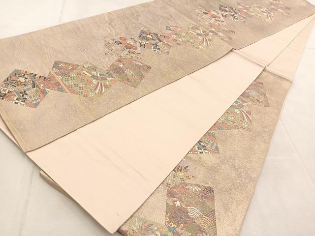平和屋着物◎六通柄袋帯 色紙重ね鳳凰花文 金糸 正絹 逸品 BAAU9001yc