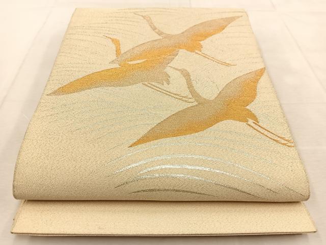 平和屋着物◎太鼓柄袋帯 綴れ 飛鶴立波文 金銀糸 正絹 逸品 BAAU9014yc