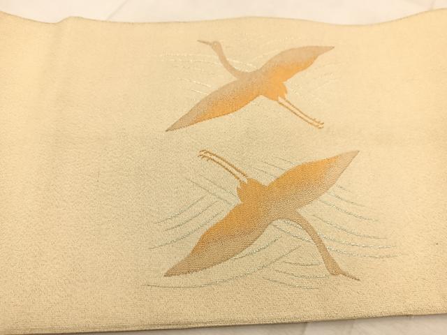平和屋着物◎太鼓柄袋帯 綴れ 飛鶴立波文 金銀糸 正絹 逸品 BAAU9014yc