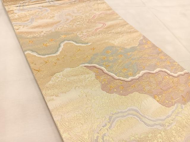 平和屋着物◎六通柄袋帯 道長花鳥文 数寄屋 金糸 正絹 逸品 BAAU9015yc