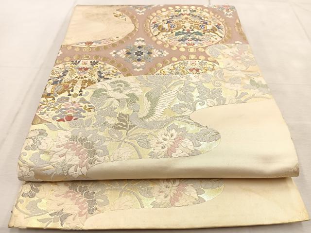 平和屋着物◎六通柄袋帯 唐織 狩猟更紗花鳥文 金銀糸 正絹 逸品 BAAU9023yc