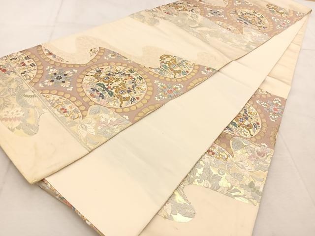 平和屋着物◎六通柄袋帯 唐織 狩猟更紗花鳥文 金銀糸 正絹 逸品 BAAU9023yc