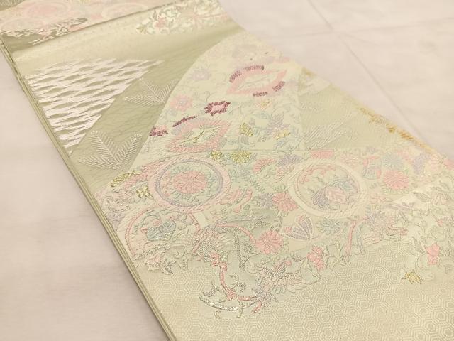 平和屋着物◎六通柄袋帯 唐織 吉祥花鳥文 金銀糸 正絹 逸品 BAAU9026yc